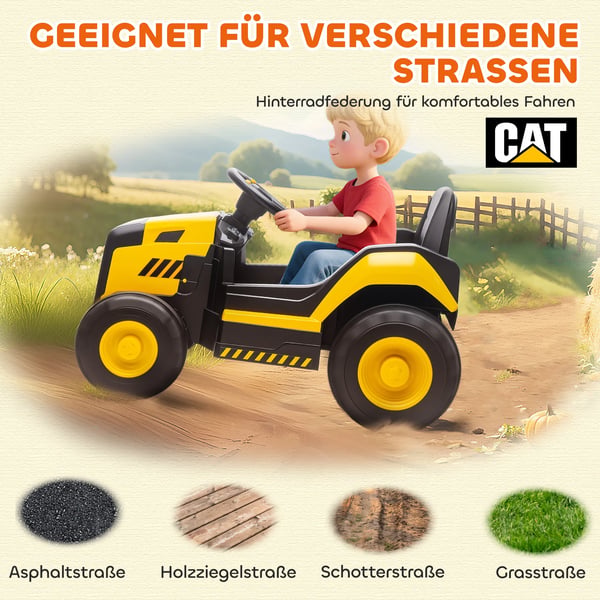 Barns grävmaskin Elbil - Licensierad CAT, Fjärrkontroll, Musik, Gul Plast 3-6 år