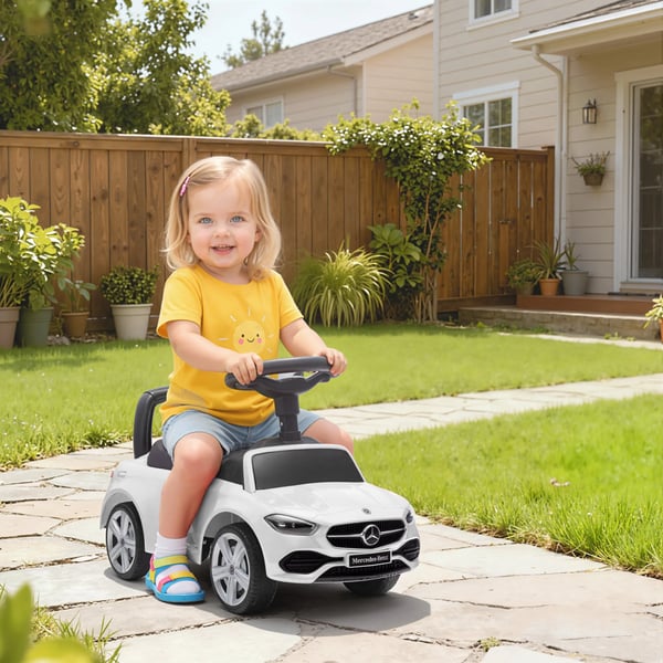 Mercedes-Benz C-Klasse Løbecykel til Børn - Hvid, med Horn, Opbevaring, Plastik