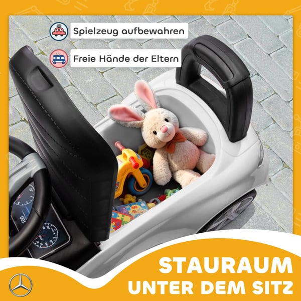 Mercedes-Benz C-Klasse Løbecykel til Børn - Hvid, med Horn, Opbevaring, Plastik