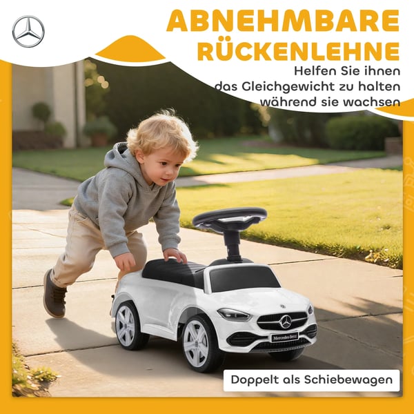Mercedes-Benz C-Klasse Løbecykel til Børn - Hvid, med Horn, Opbevaring, Plastik