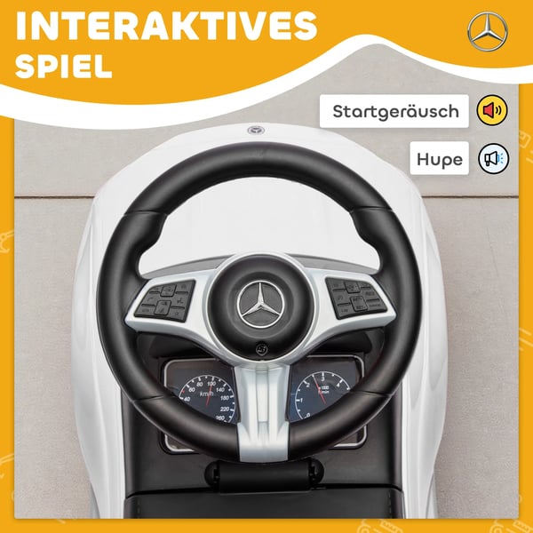 Mercedes-Benz C-Klasse Løbecykel til Børn - Hvid, med Horn, Opbevaring, Plastik