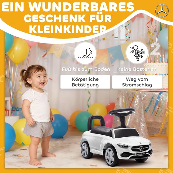 Mercedes-Benz C-Klasse Løbecykel til Børn - Hvid, med Horn, Opbevaring, Plastik