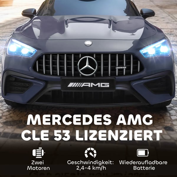 Elbil för barn, Mercedes-design, 12V, fjärrkontroll, LED, musik, grå