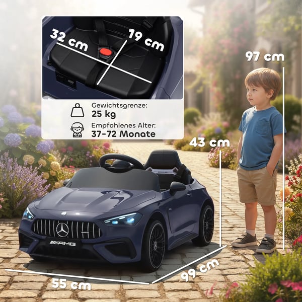 Elbil för barn, Mercedes-design, 12V, fjärrkontroll, LED, musik, grå