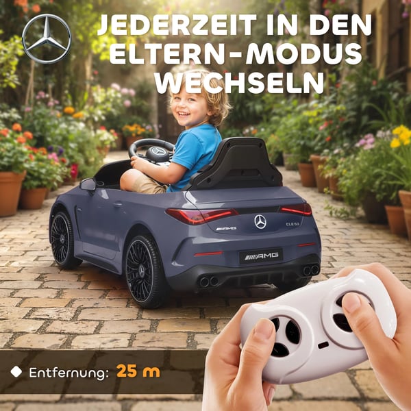 Elbil för barn, Mercedes-design, 12V, fjärrkontroll, LED, musik, grå