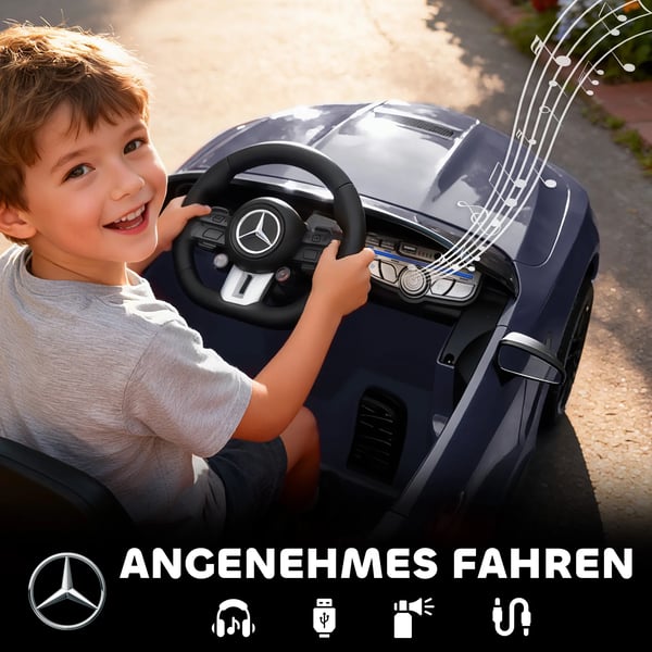Elbil för barn, Mercedes-design, 12V, fjärrkontroll, LED, musik, grå