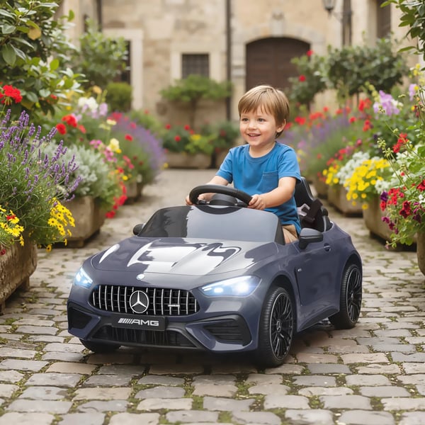 Elbil för barn, Mercedes-design, 12V, fjärrkontroll, LED, musik, grå