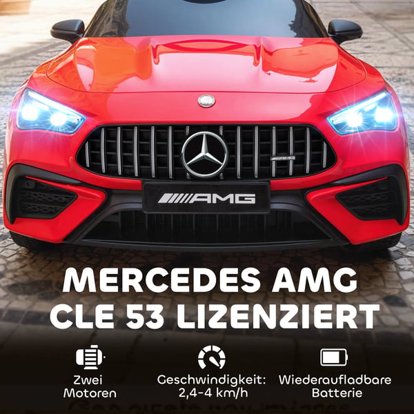 Børne elbil, Mercedes-design, Fjernbetjening, LED, Musik, Rød, Plast