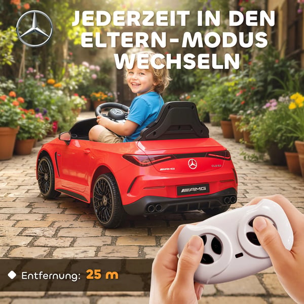 Børne elbil, Mercedes-design, Fjernbetjening, LED, Musik, Rød, Plast