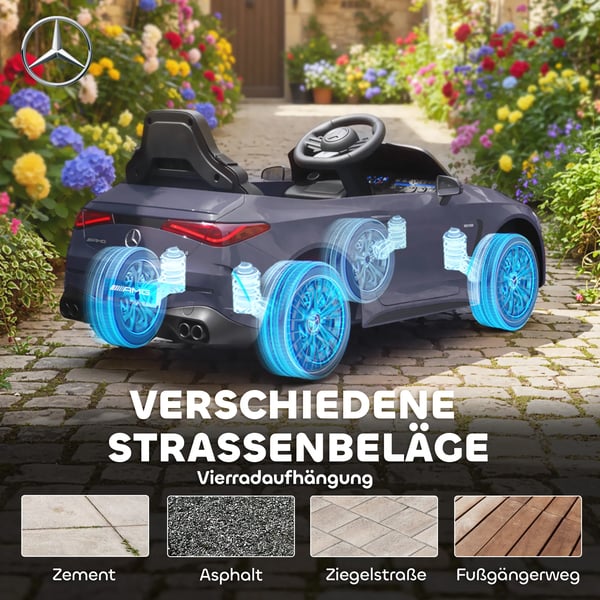 Elbil för barn, Mercedes-design, 12V, fjärrkontroll, LED, musik, grå