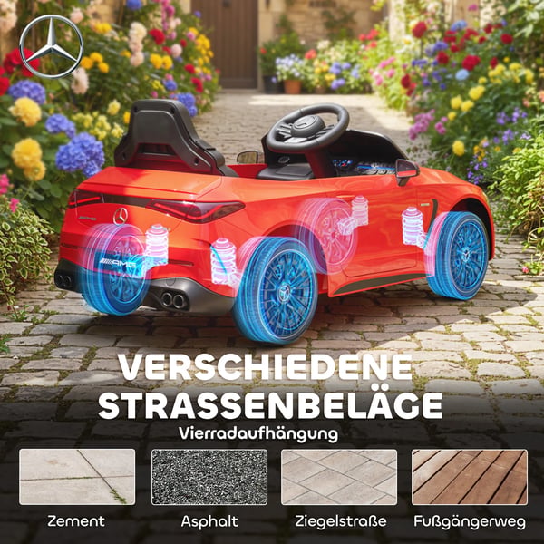 Børne elbil, Mercedes-design, Fjernbetjening, LED, Musik, Rød, Plast