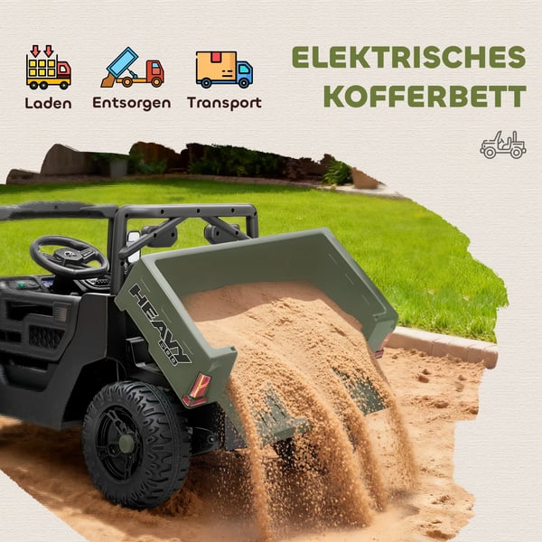 Elektrisk køretøj til børn, 2 motorer, bagagerum, UTV-design, grøn