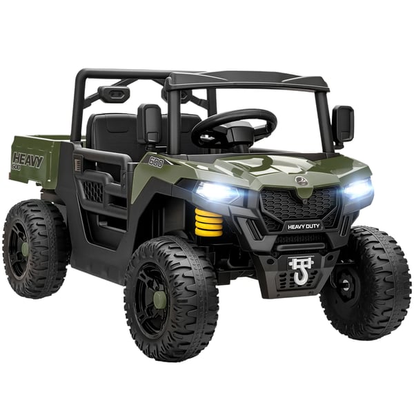 Elektrisk køretøj til børn, 2 motorer, bagagerum, UTV-design, grøn