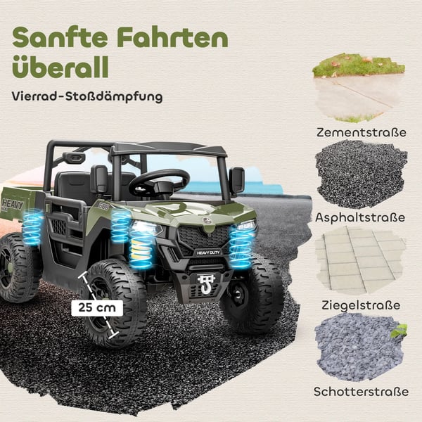 Elektrisk køretøj til børn, 2 motorer, bagagerum, UTV-design, grøn