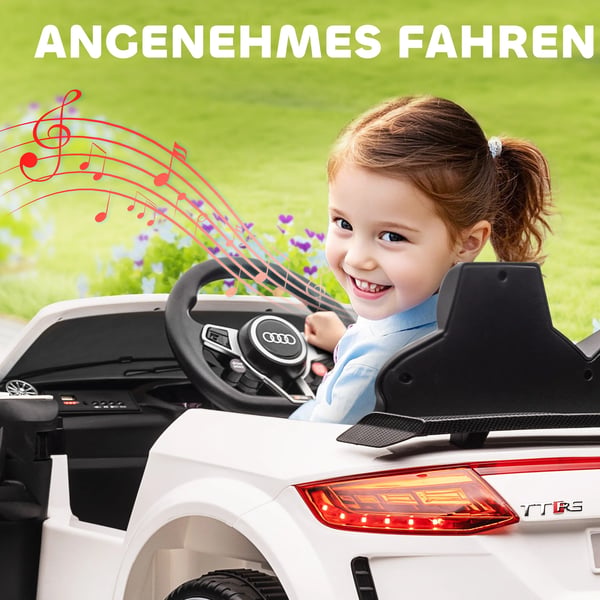Elbil för barn 12V med fjärrkontroll och musik, vit (plast, metall)