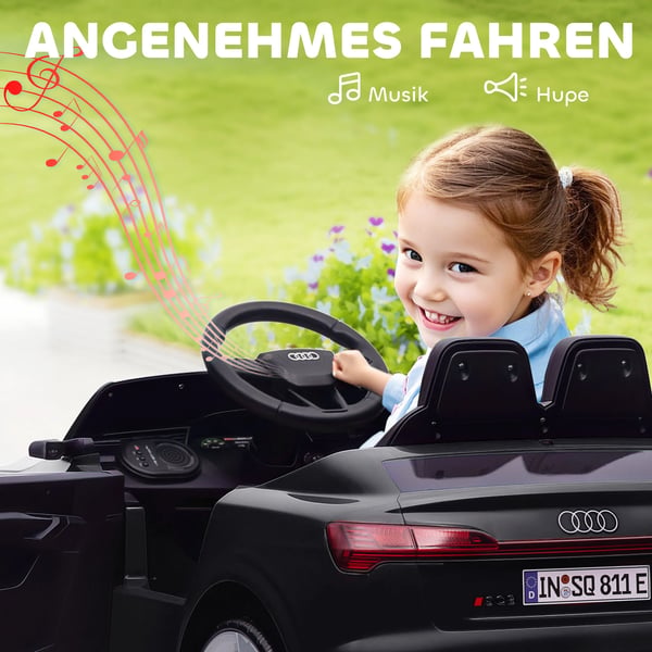 Elbil för barn, 12V Audi Q8, 3-5 km/h, Fjärrkontroll, Strålkastare, Musik, Svart
