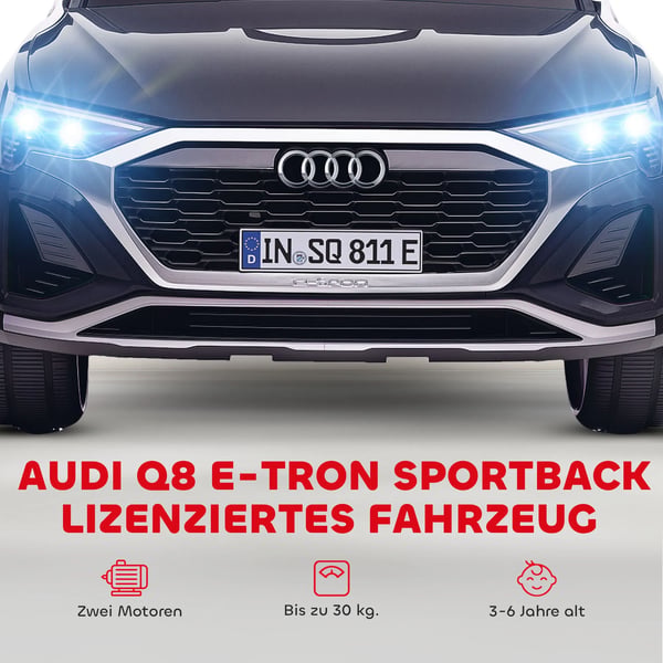 Elbil för barn, 12V Audi Q8, 3-5 km/h, Fjärrkontroll, Strålkastare, Musik, Svart
