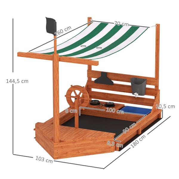 Sandkasse for Børn, Piratskib Design, Orange, Fyrretræ, 180x103x144.5 cm