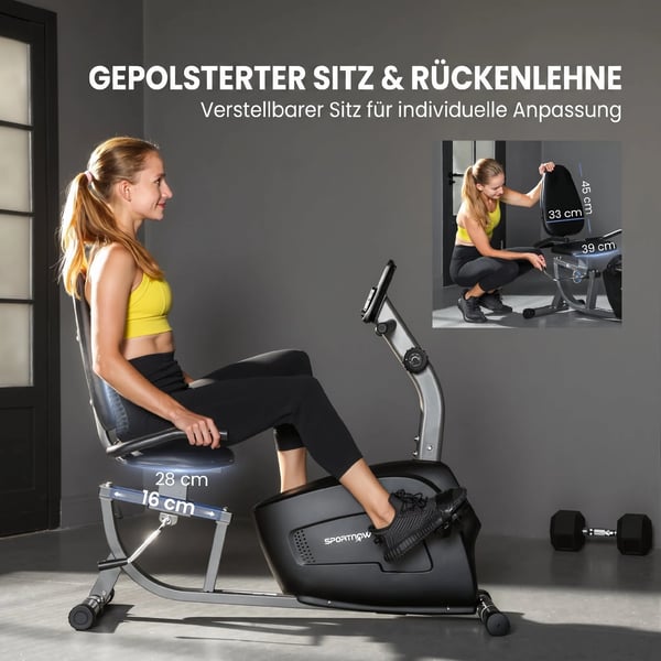 Magnetisk Liggecykel Sort - Hjemmetræner med 8 Modstandsniveauer, Justerbar, LCD-skærm, Metal/Plastik
