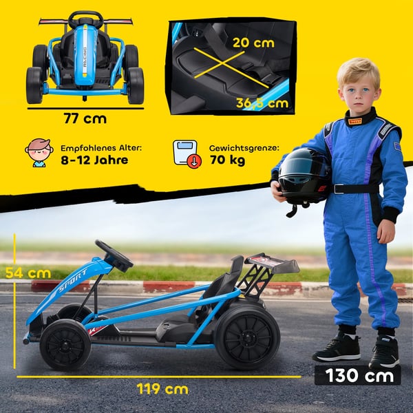 24V Elektrisk Gokart til børn med driftingfunktion, Blå