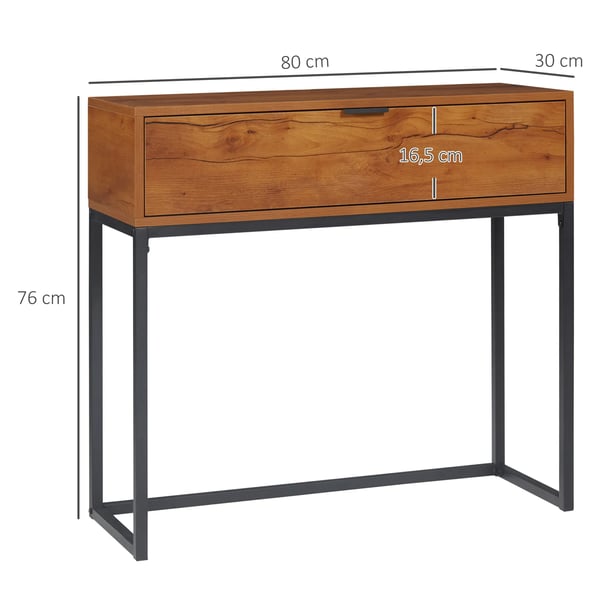 Avlastningsbord med Låda, Industridesign, Sidebord för Hallen, Vardagsrum, Naturträ & Stål, 80x30x76 cm
