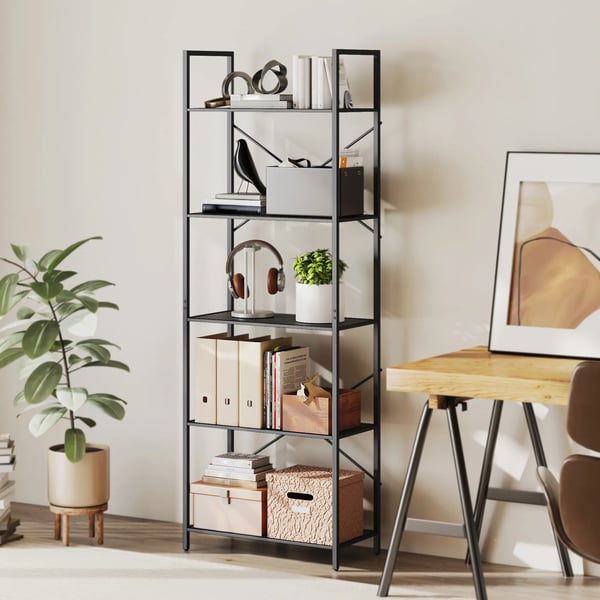 Reol m. 5 Niveauer – Sort Metal – 60x30x170,5 cm
