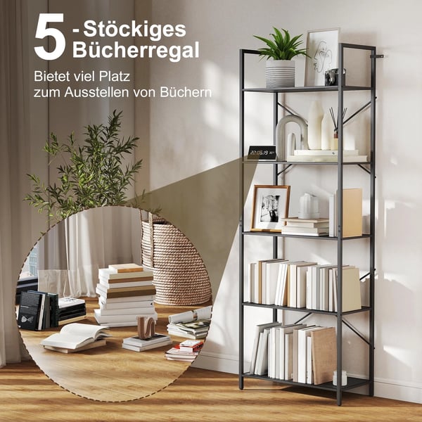 Reol m. 5 Niveauer – Sort Metal – 60x30x170,5 cm