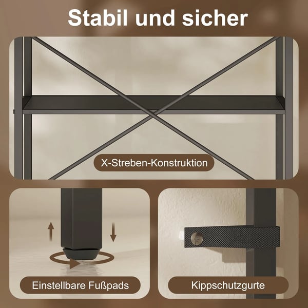 Reol m. 5 Niveauer – Sort Metal – 60x30x170,5 cm