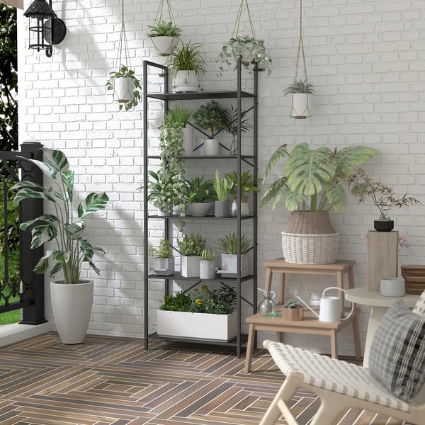 Reol m. 5 Niveauer – Sort Metal – 60x30x170,5 cm