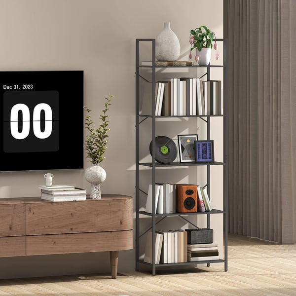 Reol m. 5 Niveauer – Sort Metal – 60x30x170,5 cm