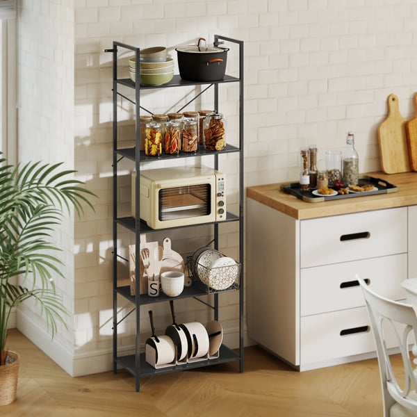 Reol m. 5 Niveauer – Sort Metal – 60x30x170,5 cm