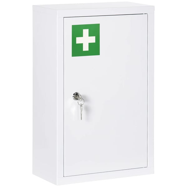 n Medicinskåp med 3 hyllor, 2 nycklar, vit, kallvalsat stål