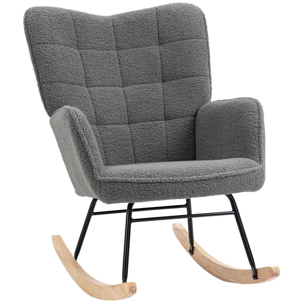 keinutuoli, pehmustettu keinutuoli Berberfleecellä, mukava nojatuoli, tummanharmaa, 71x92x101 cm