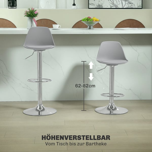 Barpallar 2-pack, höjdjusterbara köksstolar i konstläder, grå