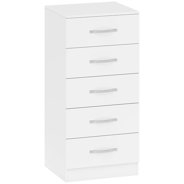 Kommode med 5 skuffer, skuffeskab til tøj og redskaber, spånplade, hvid
