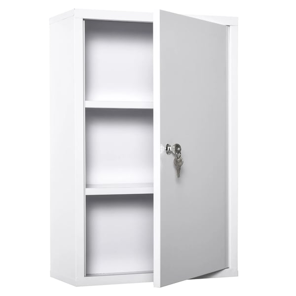 FHrstehjFlpsskab Medicinskab 3 rum lHsbar stGl hvid 40x18x60cm