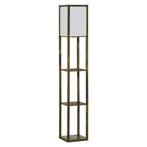 Golvlampa med hylla, rustik brun och vit, MDF, 26x26x160 cm