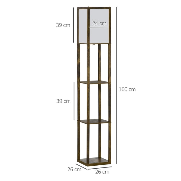 Golvlampa med hylla, rustik brun och vit, MDF, 26x26x160 cm