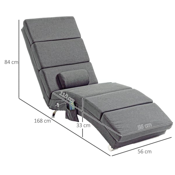 Liggestol med Massagefunktion Relaxstol i Mørkegrå Polyester med Fjernbetjening – Elektrisk Loungestol med 5 Massagetilstande og Varme (Max 150