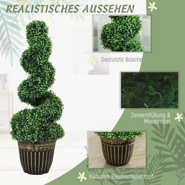 Kunstige Planter 2 stk. Spiral Buxbom (90 cm) - UV-bestandige PE/Stål, Grøn til Indendørs/Udendørs Brug