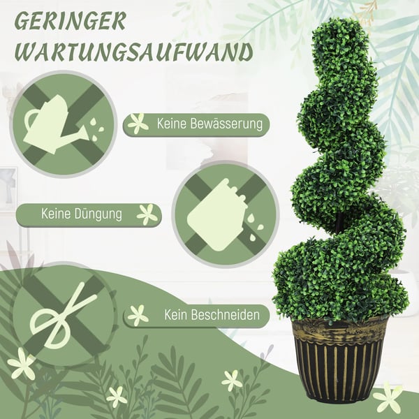 Kunstige Planter 2 stk. Spiral Buxbom (90 cm) - UV-bestandige PE/Stål, Grøn til Indendørs/Udendørs Brug