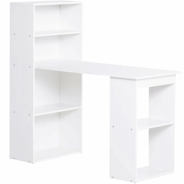 Skrivebord med hylde, 120x55x120cm, hvid, spånplade