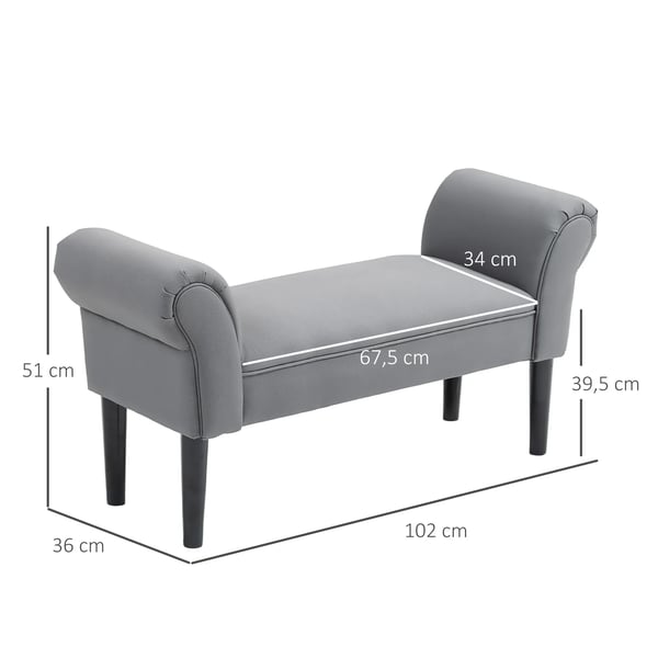 sengebænk, polstret bænk, entrébænk til soveværelse, op til 130 kg belastbar, sejlstof, mørkegrå, 102 x 36 x 51 cm