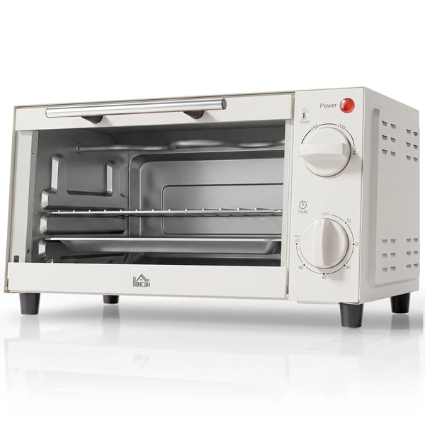 Miniovn 9L Rustfrit Stål i Cremefarvet Hvid - 750W med Bageplade & Grillrist