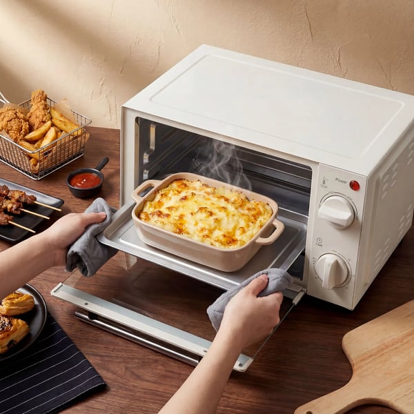 Miniovn 9L Rustfrit Stål i Cremefarvet Hvid - 750W med Bageplade & Grillrist
