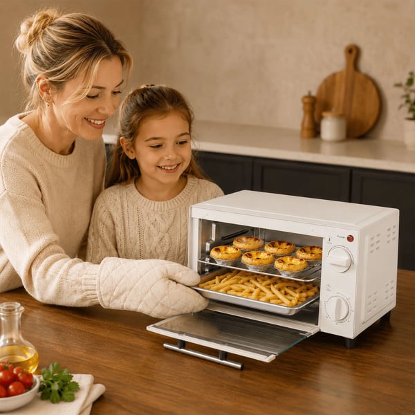 Miniovn 9L Rustfrit Stål i Cremefarvet Hvid - 750W med Bageplade & Grillrist