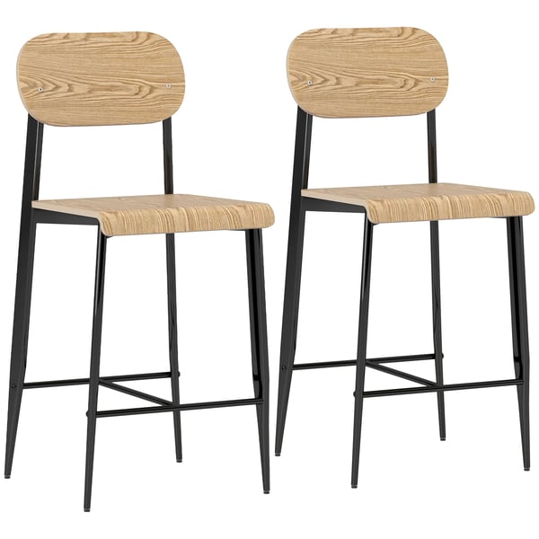 Baarijakkarat 2 kpl, Luonnonpuu/Teräs, 66 cm istuinkorkeus, Jalkatuella, Teollinen Muotoilu