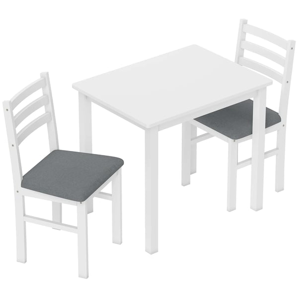 3-osainen ruokapöytäryhmä, 2 tuolia, keittiönpöytä pieniin tiloihin, pehmustetut tuolit, tilaa säästävä, MDF, valkoinen