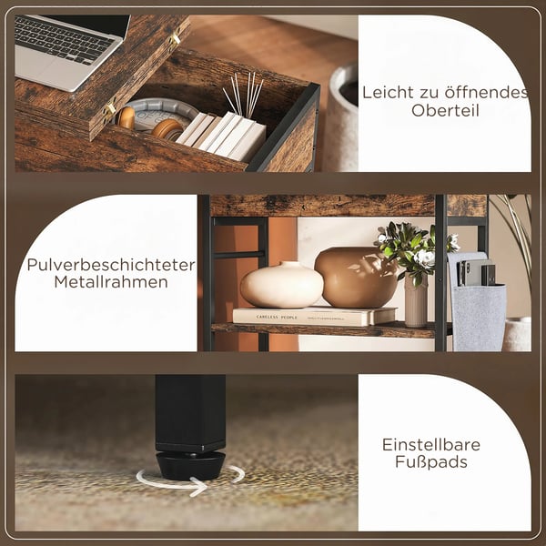 natbord med stikkontakt, 2 hylder, USB/USB-C, opbevaring, 60 x 29,8 x 58,5 cm, rustikbrun