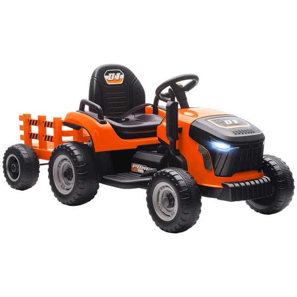 Elektrisk Barnetraktor med Släpvagn, Fjärrstyrd, Mjukstart, Orange, för barn 3-8 år
